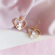 Load image into Gallery viewer, Cat Love Earrings in White and Gold
