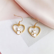 Load image into Gallery viewer, Cat Love Earrings in White and Gold
