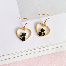 Load image into Gallery viewer, Cat Love Earrings in Black and Gold
