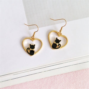 Cat Love Earrings in Black and Gold