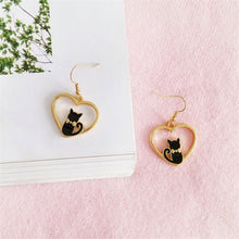 Load image into Gallery viewer, Cat Love Earrings in Black and Gold
