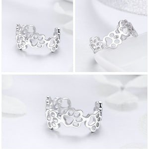 Adjustable Cat Paw Ring in Sterling Silver 925 