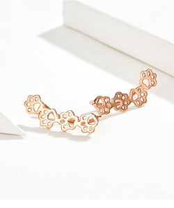 Rose Gold Plated Paw Print Cuff Earrings