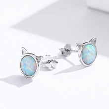 Load image into Gallery viewer, Sterling Silver and Opal Cat Ear Stud Earrings
