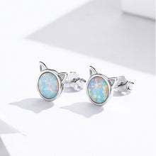 Load image into Gallery viewer, Sterling Silver and Opal Cat Ear Stud Earrings
