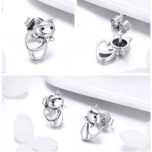 Sterling Silver 925 Dancing Cat Earrings