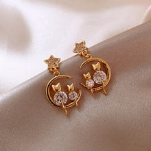 Load image into Gallery viewer, Cat Moon Rhinestone earrings with Star
