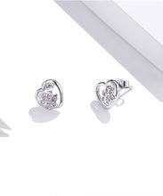 Load image into Gallery viewer, Pink Heart Paw Earrings in Sterling Silver

