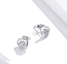 Load image into Gallery viewer, Pink Heart Paw Earrings in Sterling Silver
