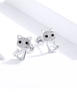 Rhinestone Cat Earrings with Sterling Silver