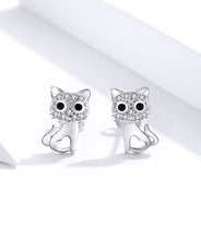 Load image into Gallery viewer, Rhinestone Cat Earrings with Sterling Silver
