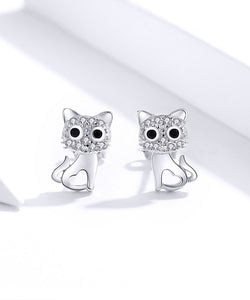 Rhinestone Cat Earrings with Sterling Silver