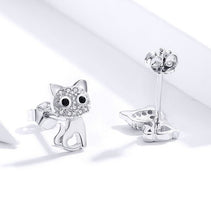 Load image into Gallery viewer, Rhinestone Cat Earrings with Sterling Silver
