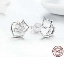 Load image into Gallery viewer, Sterling Silver 925 Cute Cat Small Earrings
