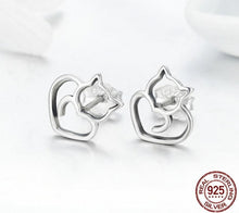 Load image into Gallery viewer, Sterling Silver 925 Cute Cat Small Earrings
