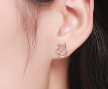 Load image into Gallery viewer, Sterling Silver 925 Cute Cat Small Earrings
