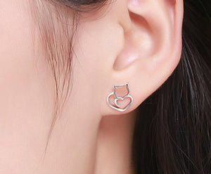 Sterling Silver 925 Cute Cat Small Earrings