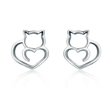 Load image into Gallery viewer, Sterling Silver 925 Cute Cat Small Earrings
