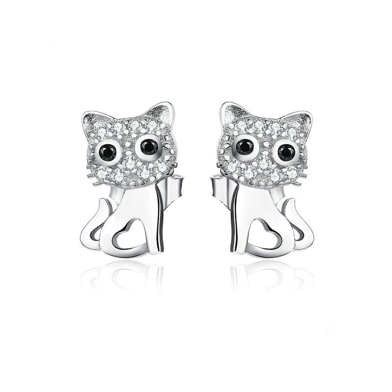 Rhinestone Cat Earrings with Sterling Silver