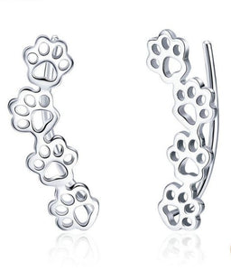 Sterling Silver 925 Paw Print Cuff Earrings