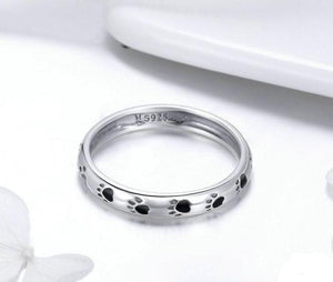 Pawprint Ring Sterling Silver 925 with black enamel