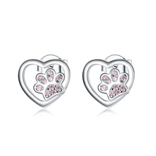 Load image into Gallery viewer, Pink Heart Paw Earrings in Sterling Silver

