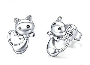 Sterling Silver 925 Dancing Cat Earrings