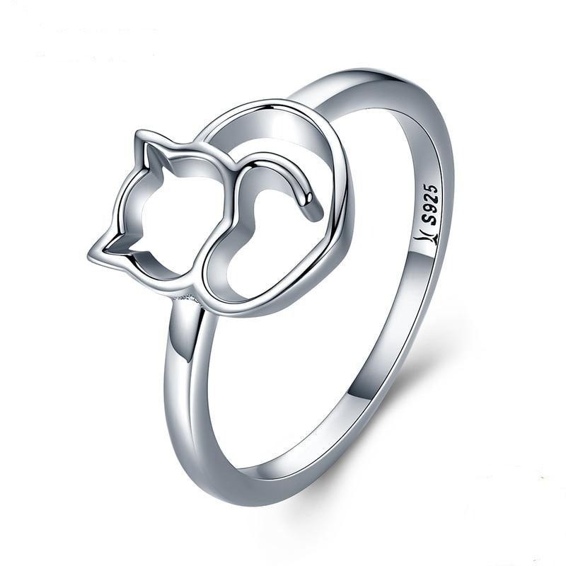 Cat & Heart Ring Sterling Silver 925