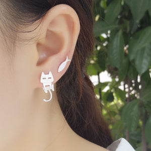 Cat Fish Stud Earrings in Sterling Silver