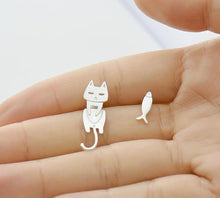 Load image into Gallery viewer, Cat Fish Stud Earrings in Sterling Silver
