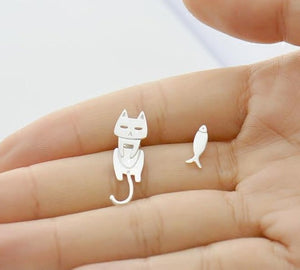 Cat Fish Stud Earrings in Sterling Silver