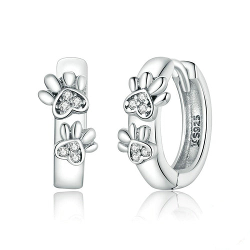 Paw Hoop Earrings in Sterling Silver 925