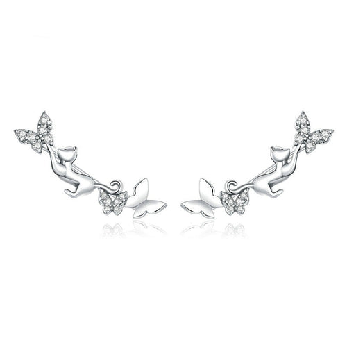 Sterling Silver Cat & Butterfly Earrings