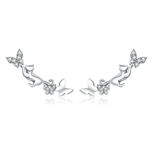 Sterling Silver Cat & Butterfly Earrings