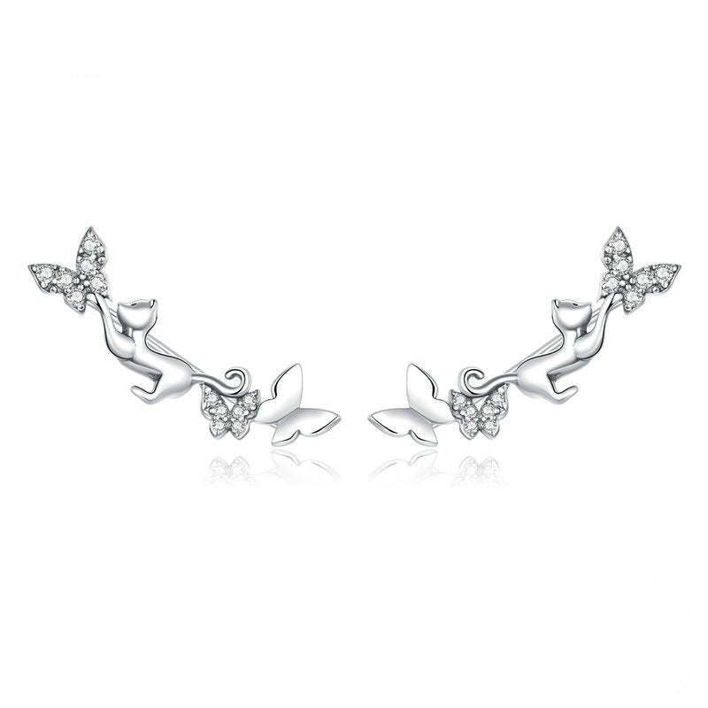 Sterling Silver Cat & Butterfly Earrings