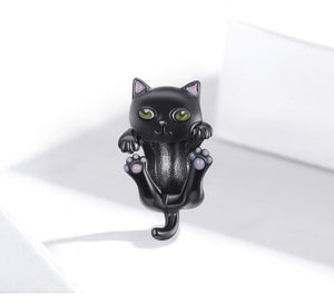 Noir Cat Charm with Green Eyes