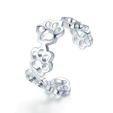 Load image into Gallery viewer, Adjustable Cat Paw Ring in Sterling Silver 925 
