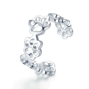 Adjustable Cat Paw Ring in Sterling Silver 925 