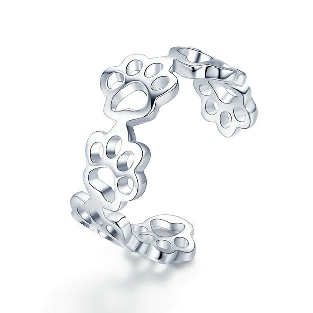 Adjustable Cat Paw Ring in Sterling Silver 925 