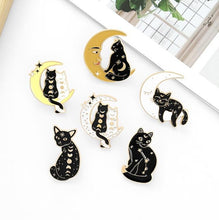 Load image into Gallery viewer, Magic Cat Brooches in black and gold

