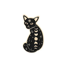 Load image into Gallery viewer, Magic Cat Brooches in black and gold
