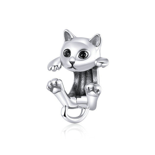 Sterling Silver Cartoon Cat Charm for Bracelet