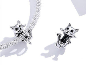 Sterling Silver Cartoon Cat Charm for Bracelet