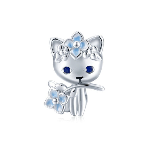 Sterling Silver Blue Cat Charm for Charm Bracelet