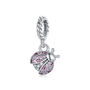 Lady Beatle Charm with pink Cubic Zirconias in Sterling Silver