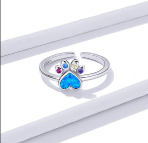 Colourful Paw Ring in Sterling Silver