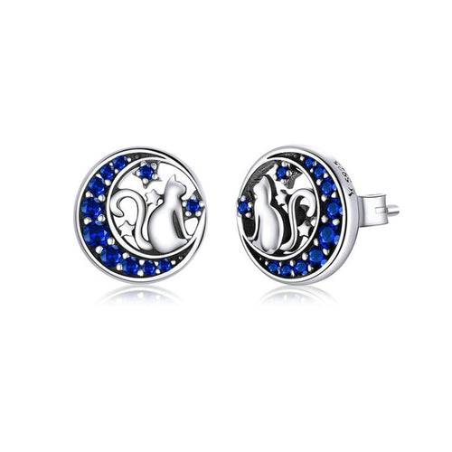 Blue Moon Cat Earrings Sterling Silver