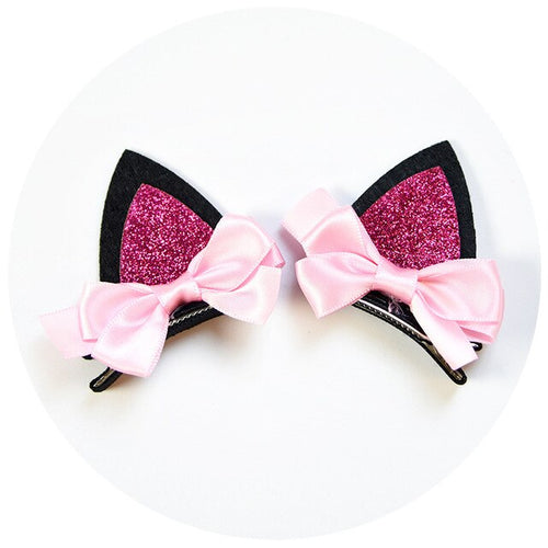 Pink Bow Cat Ear Hair Clip
