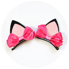 Load image into Gallery viewer, Hot Pink Bow Cat Ear Hair Clip
