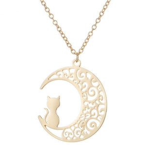 Gold Moon Cat Necklace
